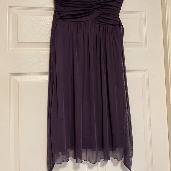 Plum Purple Bridesmaids Dress with Tie Back and Cross Strap - Picture 2 of 3